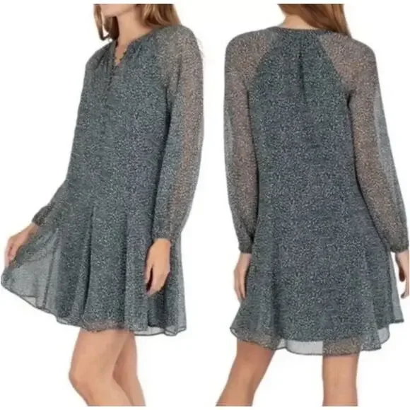 Joie Green Animal Print Short Dress Balloon Sleeve Womens SIZE XL Tunic Ditsy - Picture 13 of 13